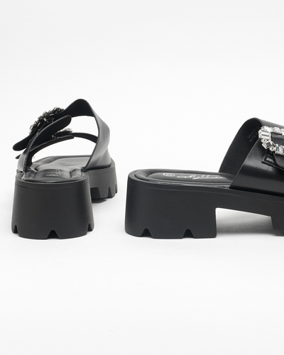 Naiste mustad tsirkoonkaunistusega sussid Sadoh - Jalatsid