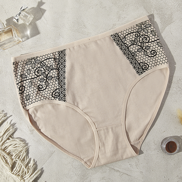 Beežid puuvillased naiste mustriga aluspüksid PLUS SIZE - aluspesu