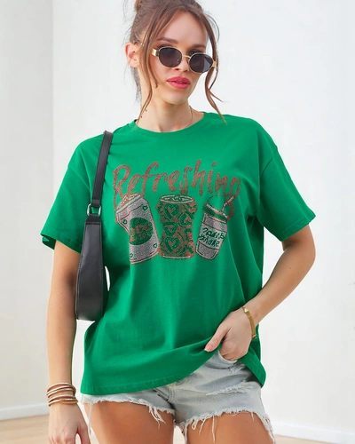 Royalfashion Naiste puuvillane t-särk, millel on rhinestone print