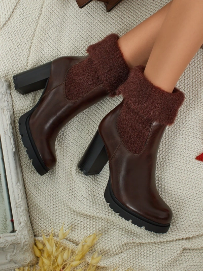 Tirave naiste öko-nahast plokk-kontsaga kudumiga poolsaapad