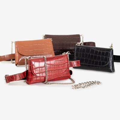 Темно-коричневая женская поясная сумка под змеиную кожу - Сумки