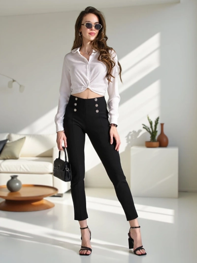 Royalfashion Women's treggings with decorative buttons