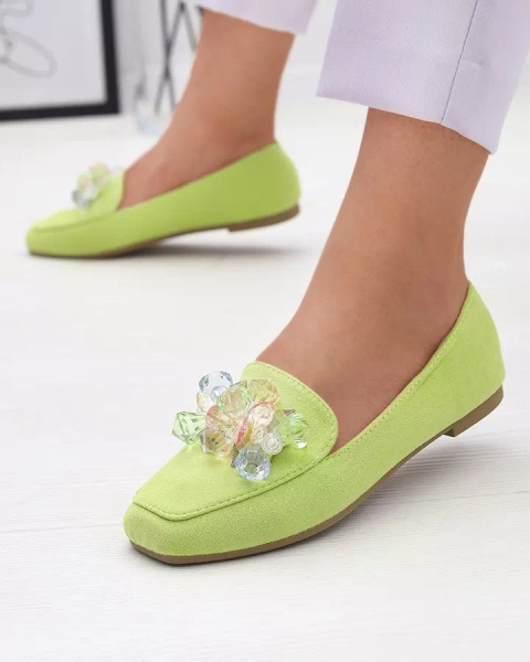 Green eco-suede moccasins for women Gepossa- Footwear