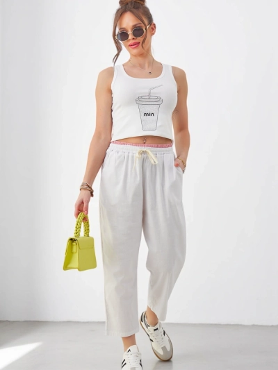 Royalfashion Cotton wide women's pants with a tie