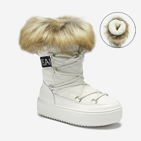Белые детские ботинки-слипоны a'la snow boots with fur Asika - Обувь