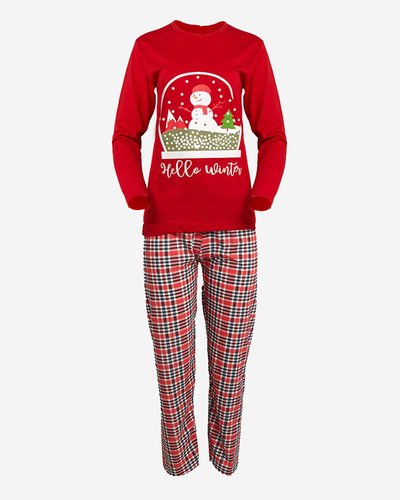 Красная женская пижама из двух частей со снеговиком - Одежда
