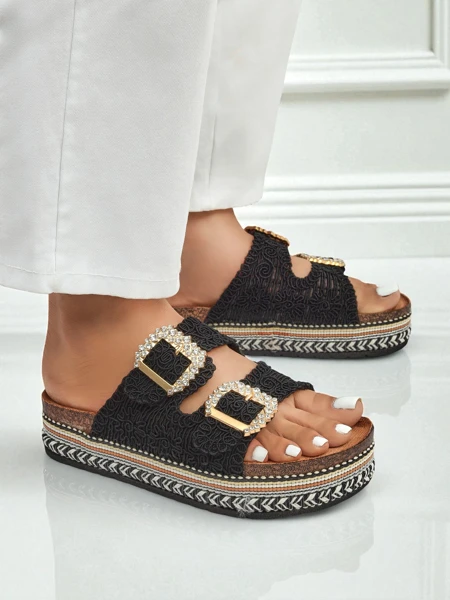 Royalfashion Naiste sandaalid rhinestone-pannaldega GlamCork