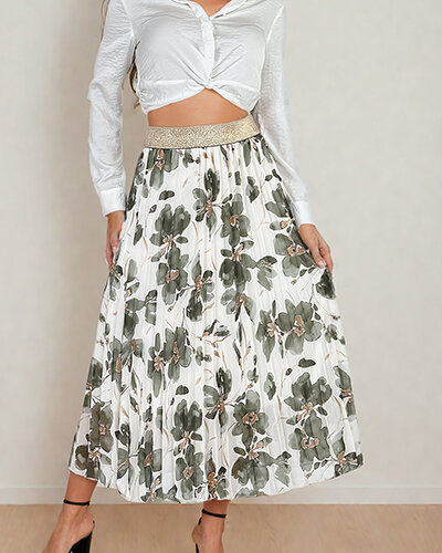 Royalfashion Women's pleated floral midi skirt
