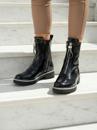 Patent eco-leather women's ankle boots with zircons Nuvina