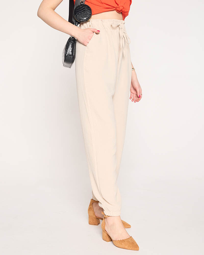 Women's fabric trousers in beige color PLUS SIZE - Clothing