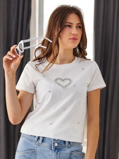 Royalfashion Naiste puuvillane T-särk beediga südamega