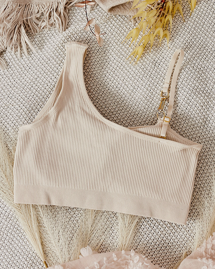 Royalfashion Women's ribbed bra with decorative strap