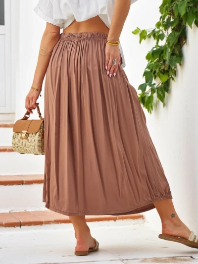 Royalfashion Women's Woven Midi Summer Skirt Light and Flowing with Two Pockets