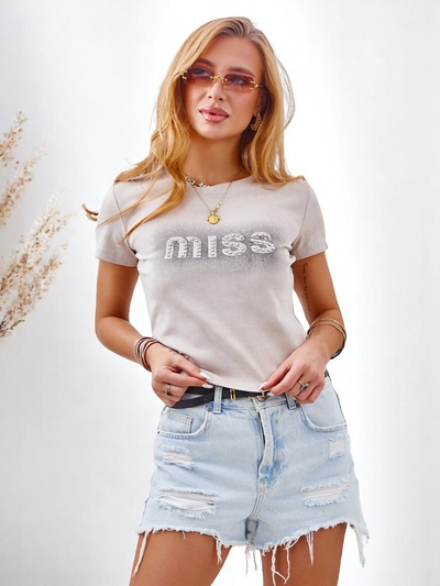 Royalfashion Naiste puuvillane t-särk kivikestega MISS