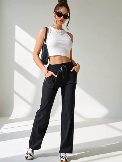 Royalfashion Wide women's trousers made of fabric with cotton