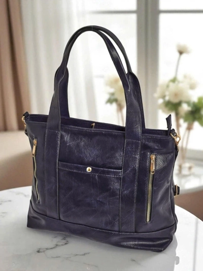 Calista Classica blue eco-leather women's handbag 47x30cm