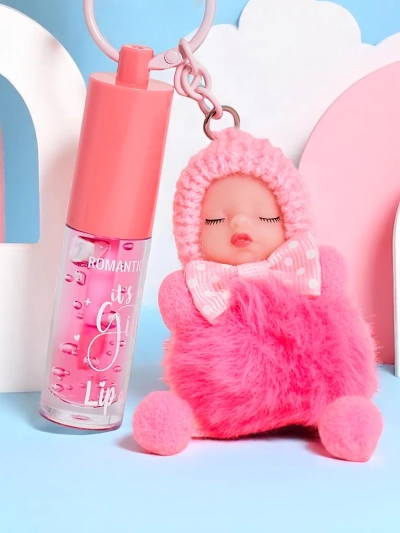 Lip gloss for children with doll Dark Pink