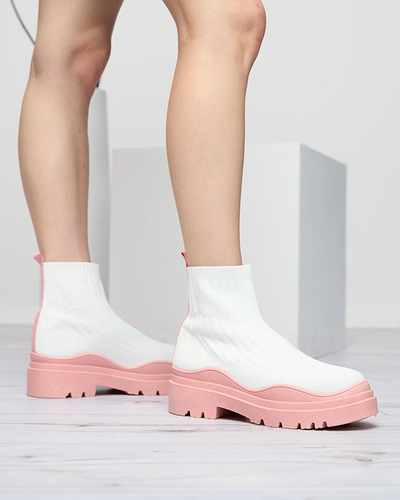 Women's boots on a thicker sole in white and pink Korlic-Shoes