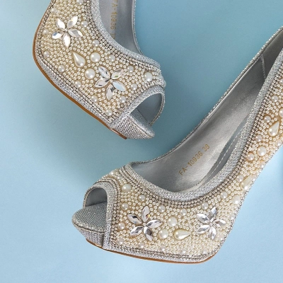 OUTLET Silver женские туфли-лодочки из парчи с цирконами и жемчугом Gitana - туфли