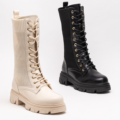Openwork black women's lace-up boots Buhomi - Footwear