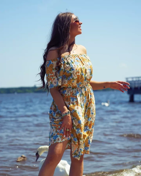 Royalfashion Women's floral mini dress a'la hiszpanka in beige