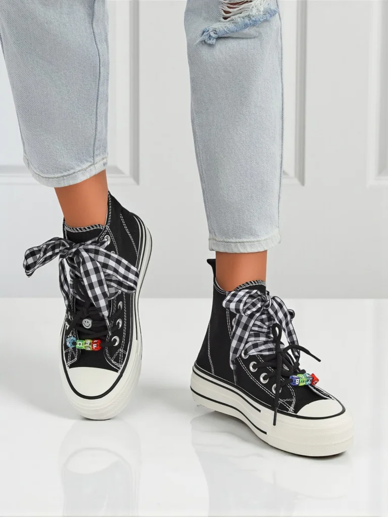 Women's Callisto Black Fabric Platform Sneakers with Retro Accents