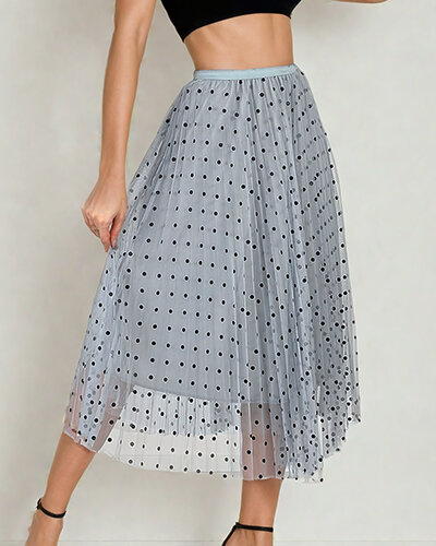 Royalfashion Naiste kahekihiline polka dot midi seelik