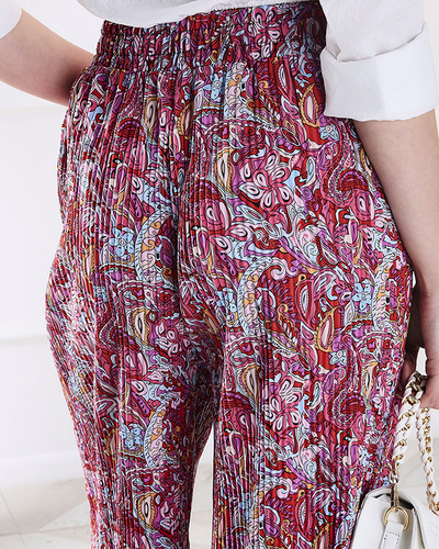 Patterned wide-leg pants for women in red- Clothing