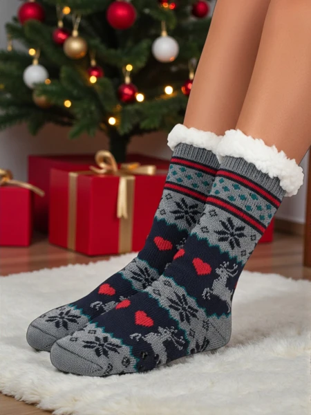 Naiste sokid Aurora, mitmevärvilised, kootud, sooja karusnahaga