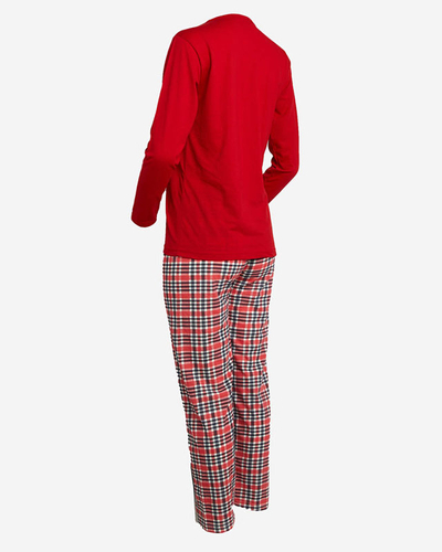 Red women's 2-piece pajamas with snowman- Clothing