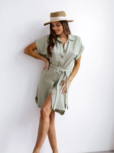 Royalfashion Women's mini dress with short sleeves and a button closure belt