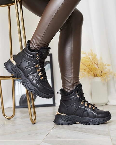 Royalfashion Women's Sneakers with fur in black Megigna