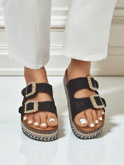 Royalfashion Women's sandals with rhinestone buckles GlamCork