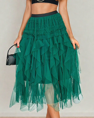 Royalfashion Women's double-layered midi skirt