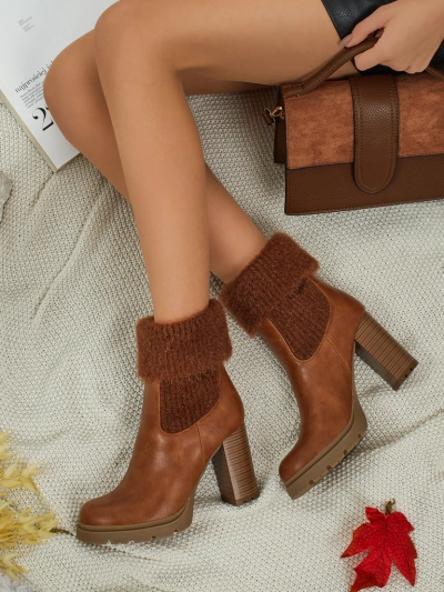 Women's Eco-Leather Heeled Ankle Boots with Knit Tirave