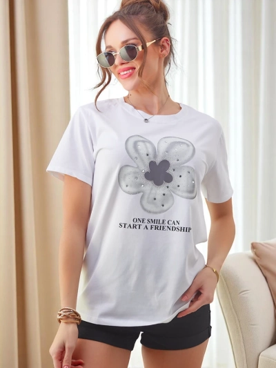 Royalfashion Женская хлопковая футболка с цветком