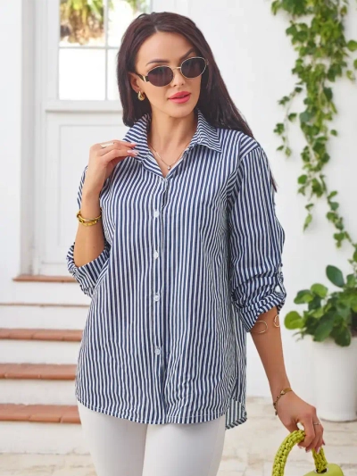 Рубашка в полоску из хлопка для женщин Royalfashion с завязкой внизу