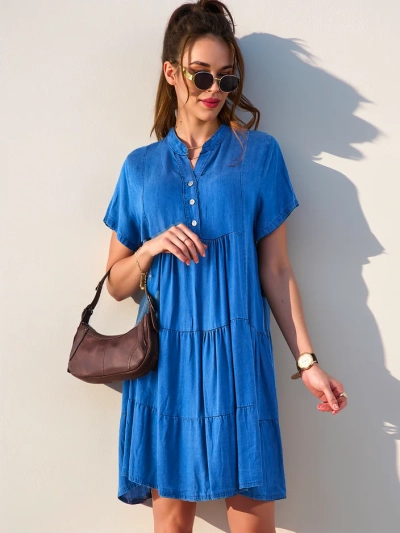 Royalfashion Women's tunic-style dress with a zippered neckline, denim type