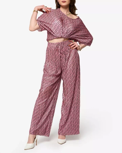 Dark pink women's patterned pleated set - Clothing