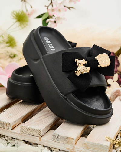 Royalfashion Women's rubber flip-flops with decorative bow Apis