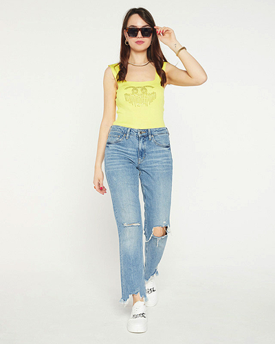 Yellow women's top with cubic zirconia - Clothing