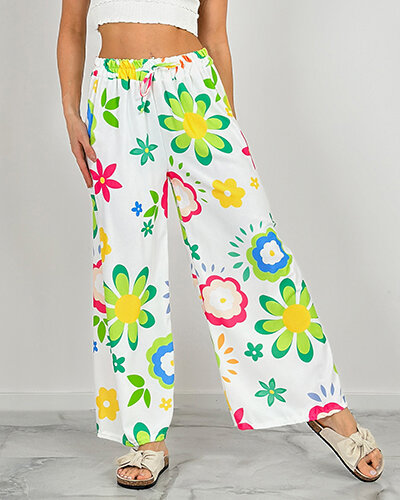 Royalfashion Naiste laiad lillemustrilised riidest püksid