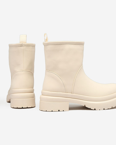 Royalfashion Бежевые матовые женские сапоги с толстой подошвой Holeopi