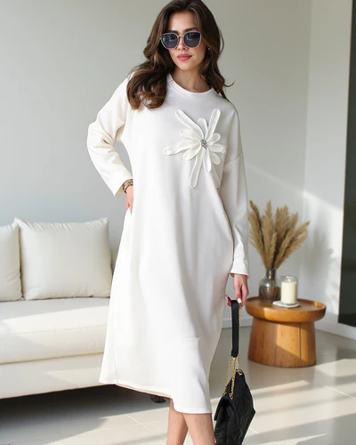 Royalfashion Naiste midi suurused kangast kleit lilledega