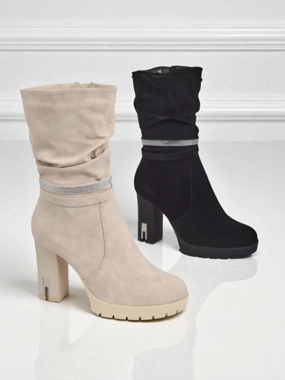 Matte Women's Ankle Boots with Block Heel Ashen Bloom