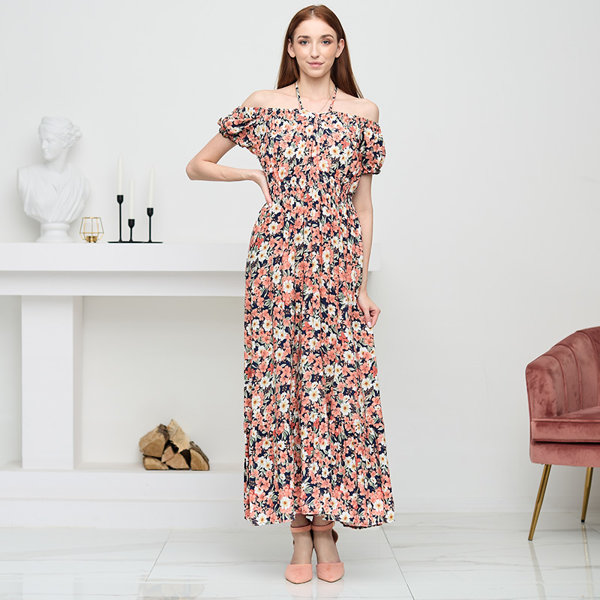 Pikk tumesinine korallililledega naiste kleit - Riietus