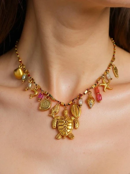 Athena Charm Sea Necklace – Golden Amulets with Marine Motifs