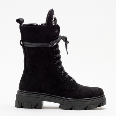 Черные женские екозамшевые ботинки с украшением Moxo