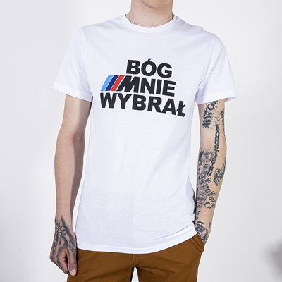 Men's white cotton t-shirt with print - Clothing