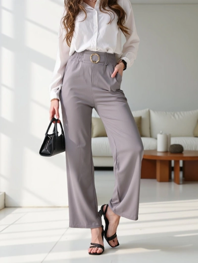 Royalfashion Широкие женские брюки с декоративной пряжкой